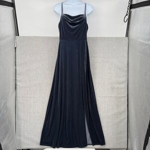 Vtg Birdy‎ Grey Velvet Bridesmaid Dress Formal Gown Slit Dress Sz M Y2K Fairy